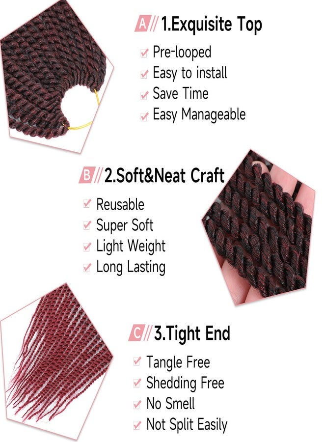 Befunny Senegalese Twist Crochet Hair-8 Packs 18 Inch Two Tone Senegalese Twist Crochet Braids For Women Human Hair,Black/Burgundy Pre Looped Crochet Braids, Synthetic Twist Crochet Hair (18in,TBug#) - Image 5
